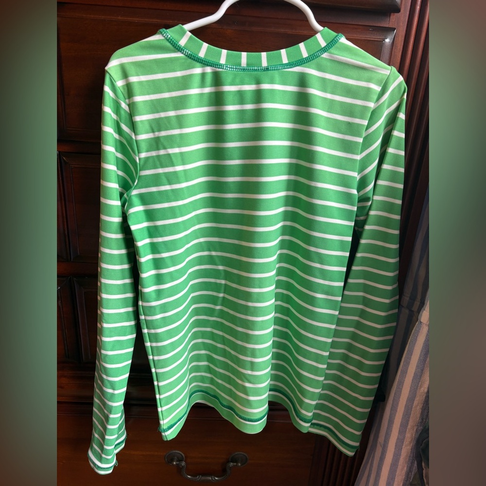 2 FOR 20! Hanna Andersson Girl Size 10 Green White Striped Swim Shirt Rashguard - Picture 7 of 13